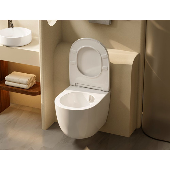 Унитаз подвесной безободковый Abber Bequem AC1100T с тонкой крышкой микролифт (Система смыва торнадо), Цвет производителя: белый - 5 Унитаз подвесной безободковый Abber Bequem AC1100T с тонкой крышкой микролифт (Система смыва торнадо), Цвет производителя: белый фото 5