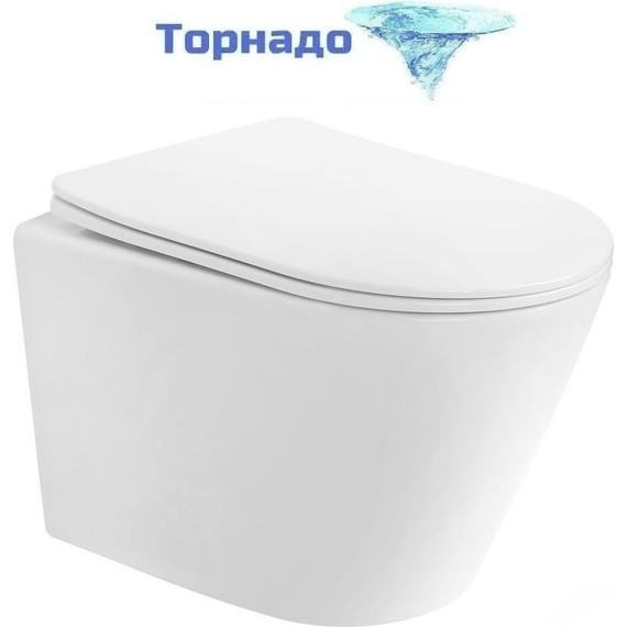 Унитаз подвесной безободковый Abber Bequem AC1102T с тонкой крышкой микролифт (Система смыва торнадо), Цвет производителя: белый фото 