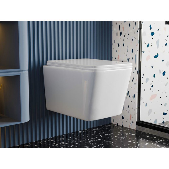 Унитаз подвесной безободковый Abber Rechteck AC1201T с тонкой крышкой микролифт (Система смыва торнадо) - 4 Унитаз подвесной безободковый Abber Rechteck AC1201T с тонкой крышкой микролифт (Система смыва торнадо) фото 4