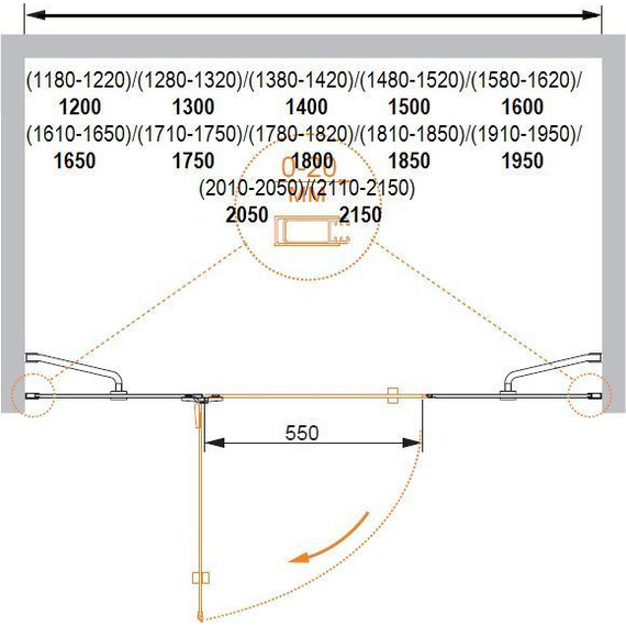 Душевая дверь Cezares 200 см BERGAMO-W-B-13-100+60/40-C-Cr-R, хром/прозрачное - 2 Душевая дверь Cezares 200 см BERGAMO-W-B-13-100+60/40-C-Cr-R, хром/прозрачное фото 2