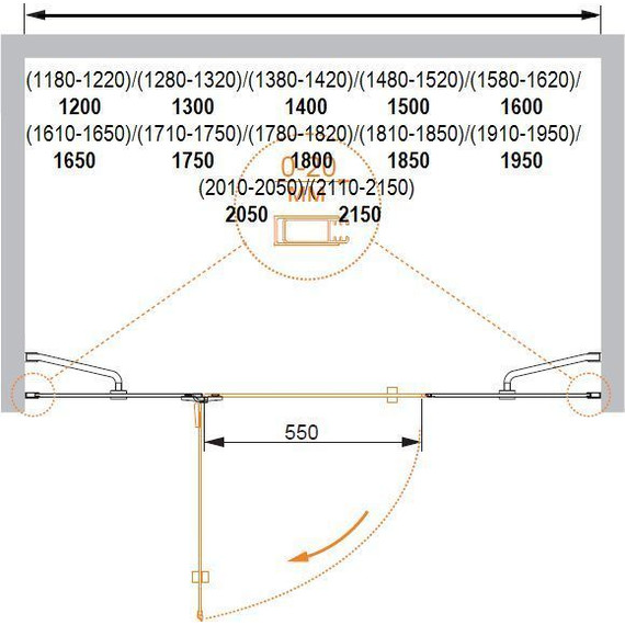 Душевая дверь Cezares 130 см BERGAMO-W-B-13-40+60/30-C-Cr-L, хром/прозрачное фото 2