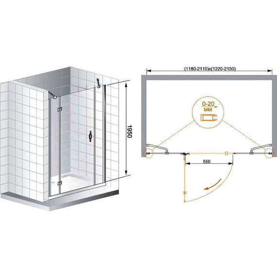 Душевая дверь Cezares 165 см BERGAMO-W-B-13-80+60/30-C-Cr-R, хром/прозрачное - 3 Душевая дверь Cezares 165 см BERGAMO-W-B-13-80+60/30-C-Cr-R, хром/прозрачное фото 3