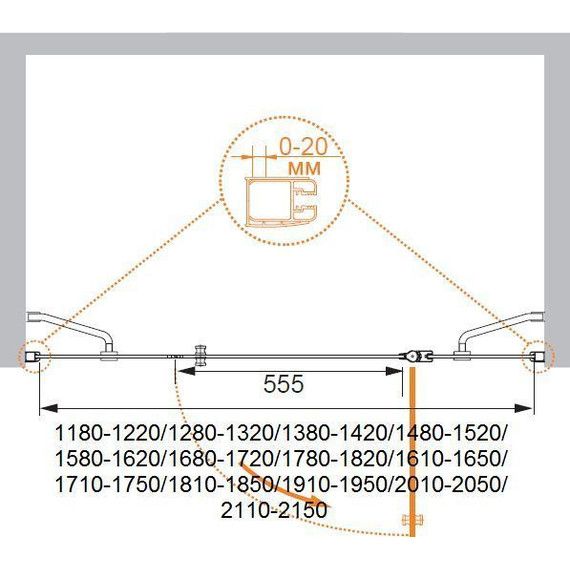 Душевая дверь Cezares 215 см ELENA-W-B-13-100+60/60-C-Cr, хром/прозрачное фото 6