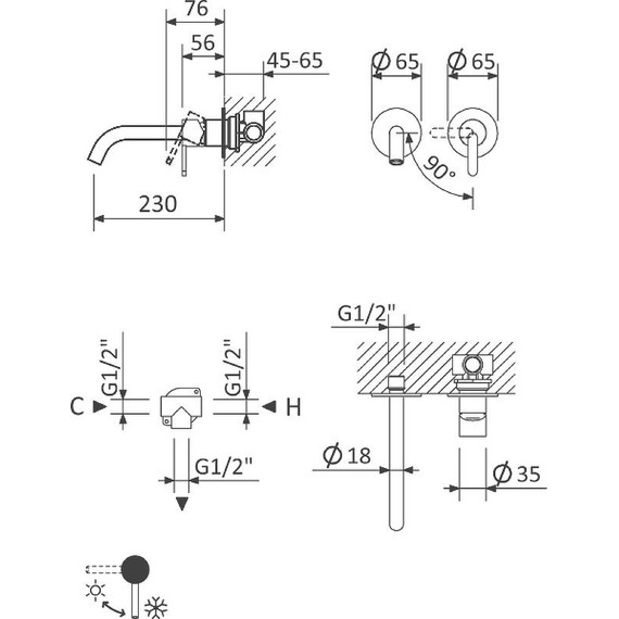 Смеситель для раковины настенный Cezares LEAF-BLI2-L-01-W0, Цвет производителя: хром фото 7