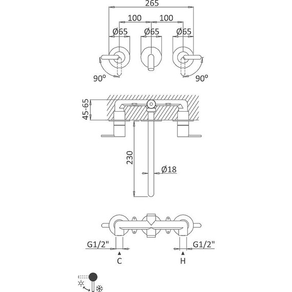 Смеситель для раковины настенный Cezares LEAF-BLI3L-L-01-W0 фото 7