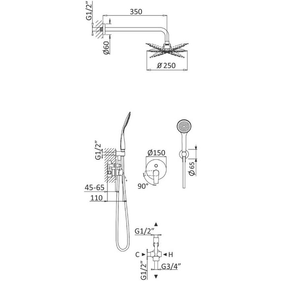 Душевая система для душа Cezares NAUTIC-DSIP-NOP, Цвет производителя: чёрный матовый фото 5