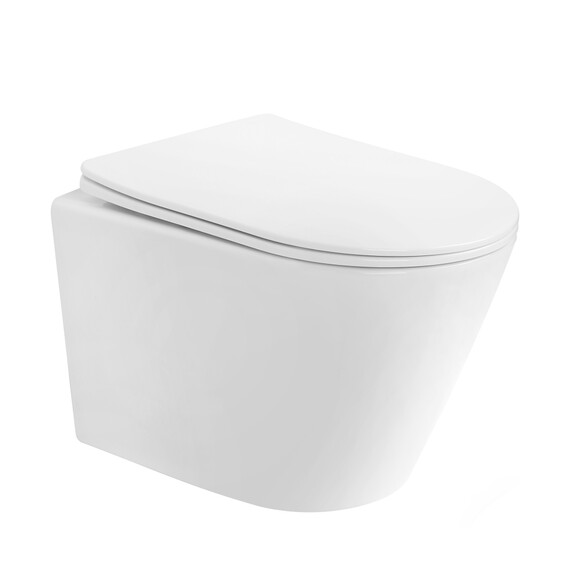 Унитаз подвесной безободковый Abber Bequem AC1102T с тонкой крышкой микролифт (Система смыва торнадо), Цвет производителя: белый фото 2