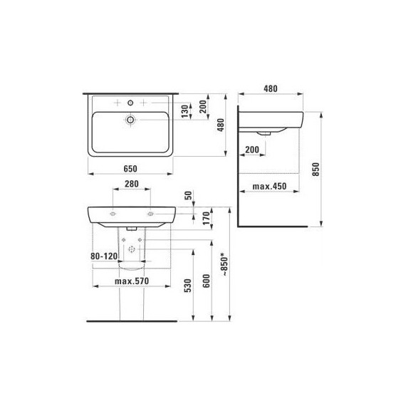 Раковина подвесная LAUFEN PRO 65 см 8.1895.3.000.104.1 фото 6