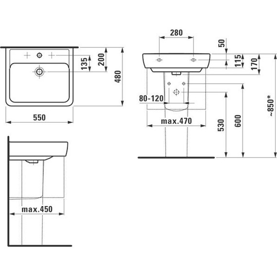 Раковина подвесная Laufen Pro 55 см 8.1895.1.000.104.1 - 6 Раковина подвесная Laufen Pro 55 см 8.1895.1.000.104.1 фото 6