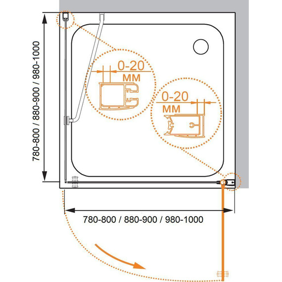 Душевое ограждение Cezares 90х90 см ELENA-W-A-1-90-C-Cr, хром/прозрачное фото 5
