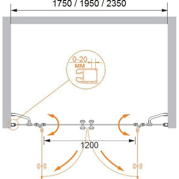 Душевая дверь Cezares 175 см ELENA-W-B-22-180-C-Cr, хром/прозрачное - 6 Душевая дверь Cezares 175 см ELENA-W-B-22-180-C-Cr, хром/прозрачное фото 6
