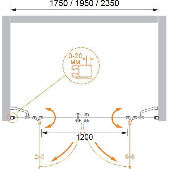 Душевая дверь Cezares 175 см ELENA-W-B-22-180-P-Cr, хром/матовое - 7 Душевая дверь Cezares 175 см ELENA-W-B-22-180-P-Cr, хром/матовое фото 7