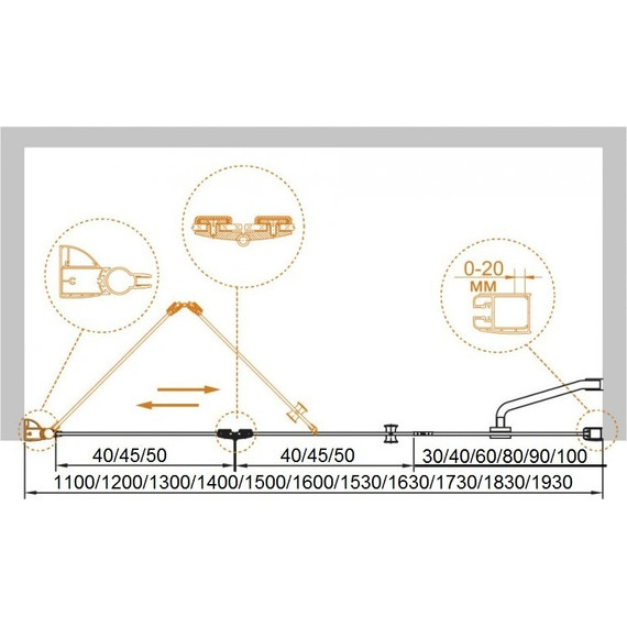Душевая дверь Cezares 163 см ELENA-W-BS-13-90+40/40-C-Cr, хром/прозрачное - 5 Душевая дверь Cezares 163 см ELENA-W-BS-13-90+40/40-C-Cr, хром/прозрачное фото 5