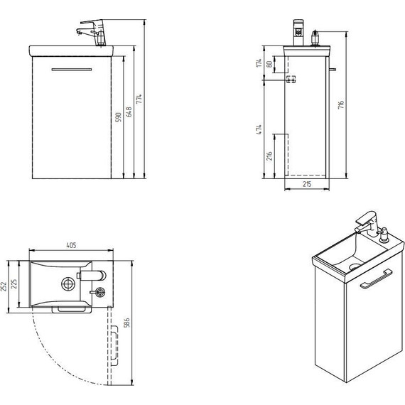Тумба подвесная с раковиной Cersanit Lara 40 см A64179 (смеситель и дозатор в комплекте) белый фото 10