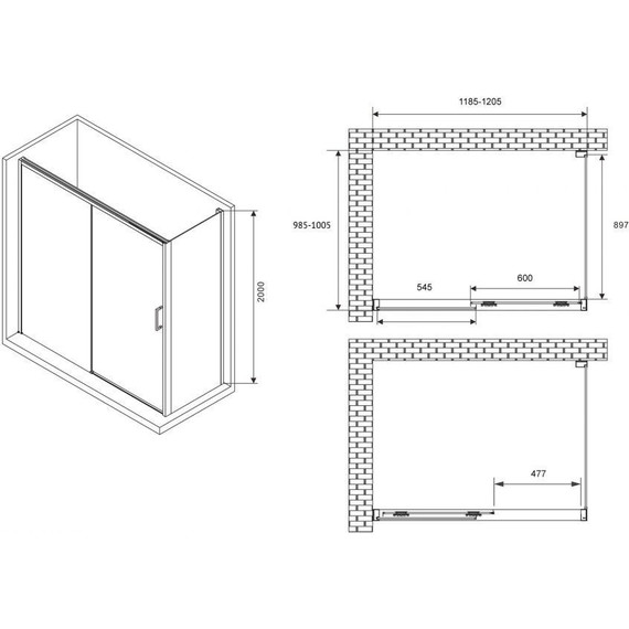 Душевое ограждение Abber Komfort 120х100 см AG93120B-S102B (стекло 8 мм) чёрный/прозрачное фото 3