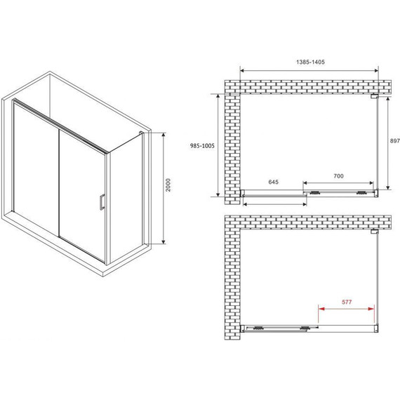 Душевое ограждение Abber Komfort 140х100 см AG93140B-S102B (стекло 8 мм) чёрный/прозрачное фото 3