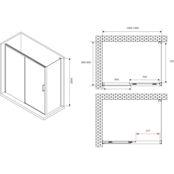 Душевое ограждение Abber Komfort 140х90 см AG93140B-S92B (стекло 8 мм) чёрный/прозрачное фото 3