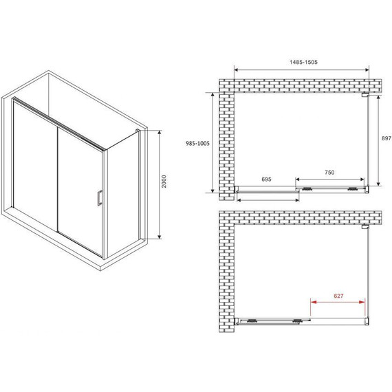 Душевое ограждение Abber Komfort 150х100 см AG93150B-S102B (стекло 8 мм) чёрный/прозрачное фото 3