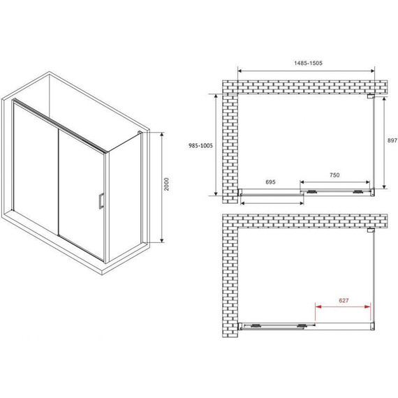 Душевое ограждение Abber Komfort 150х100 см AG93150-S102 (стекло 8 мм) хром/прозрачное фото 3
