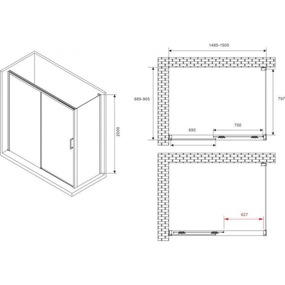 Душевое ограждение Abber Komfort 150х90 см AG93150-S92 (стекло 8 мм) хром/прозрачное фото 3