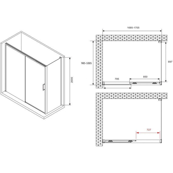 Душевое ограждение Abber Komfort 170х100 см AG93170-S102 (стекло 8 мм) хром/прозрачное фото 3