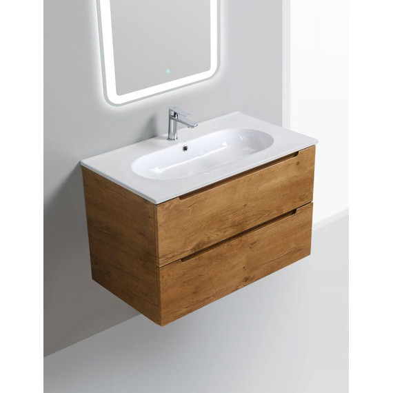 Тумба подвесная с раковиной BelBagno 80 см ETNA-800-2C-SO-RN-P (раковина LOV-800-LVB) Rovere Nature, Цвет фасада: Rovere Nature фото 