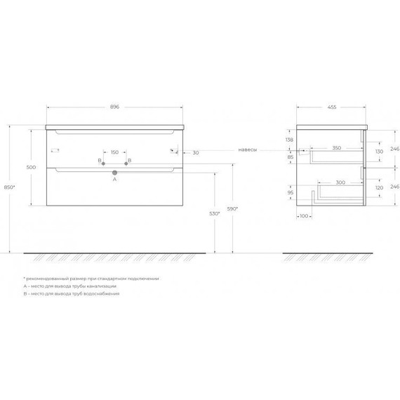 Тумба подвесная с раковиной BelBagno 90 см ETNA-900-2C-SO-RG-P (раковина LOV-900-LVB) Rovere Grigio, Цвет фасада: Rovere Grigio фото 4