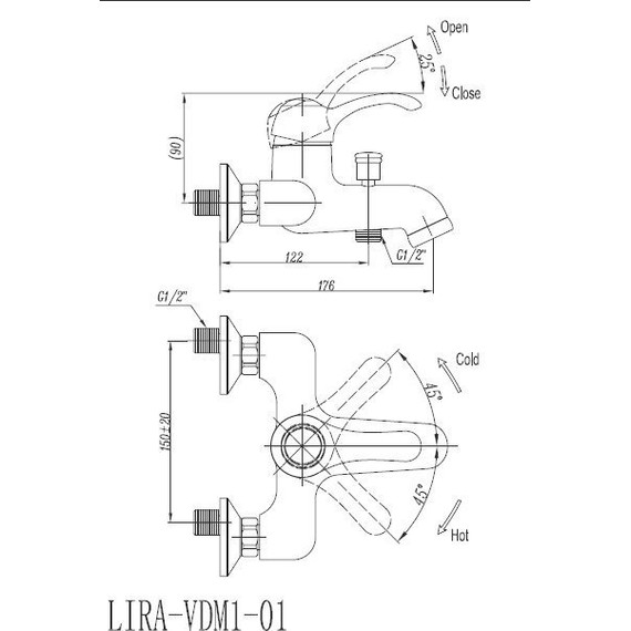 Смеситель для ванны Cezares LIRA-C-VDM1-03, золото - 2 Смеситель для ванны Cezares LIRA-C-VDM1-03, золото фото 2