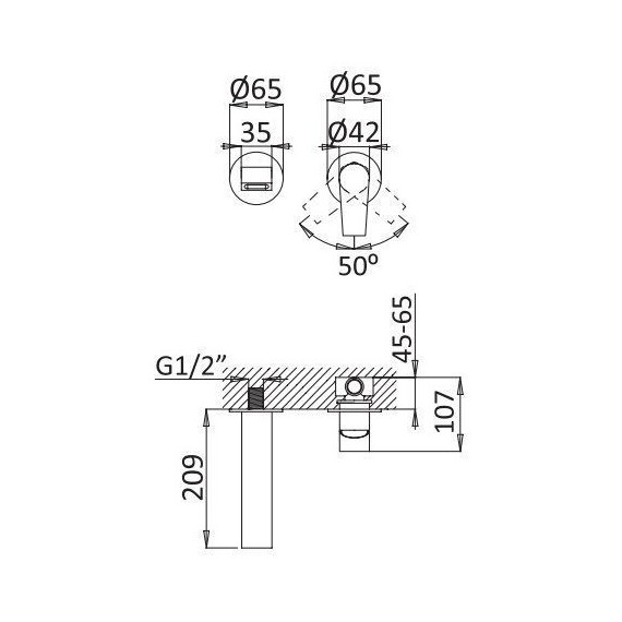 Смеситель для раковины настенный Cezares NAUTIC-BLI2-NOP, чёрный матовый, Цвет производителя: чёрный матовый фото 2