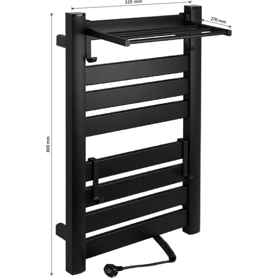 Полотенцесушитель электрический Brimix П8 с полкой 500x800 мм 08183B, чёрный фото 5
