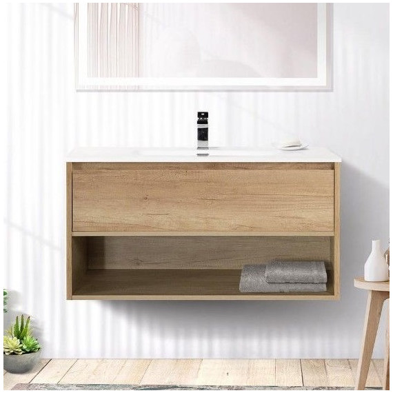 Тумба подвесная с раковиной BelBagno 100 см KRAFT-1000-1C-SO-RNN (раковина LOV-1000-LVB) Rovere Nebrasca Nature фото 