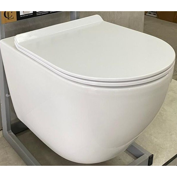 Унитаз подвесной безободковый CeramaLux 2196-2 с тонкой крышкой микролифт, Цвет производителя: белый фото 
