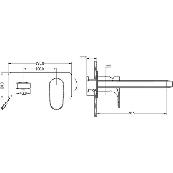Смеситель для раковины настенный Boheme Spectre 455-B (со скрытой частью) чёрный матовый, Цвет производителя: чёрный матовый фото 2