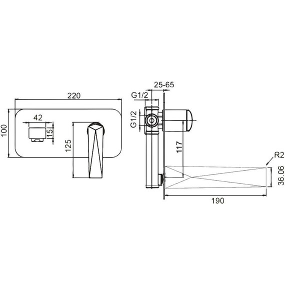 Смеситель для раковины настенный Boheme Venturo 385-B (со скрытой частью) чёрный/золото, Цвет производителя: чёрный, золото фото 2
