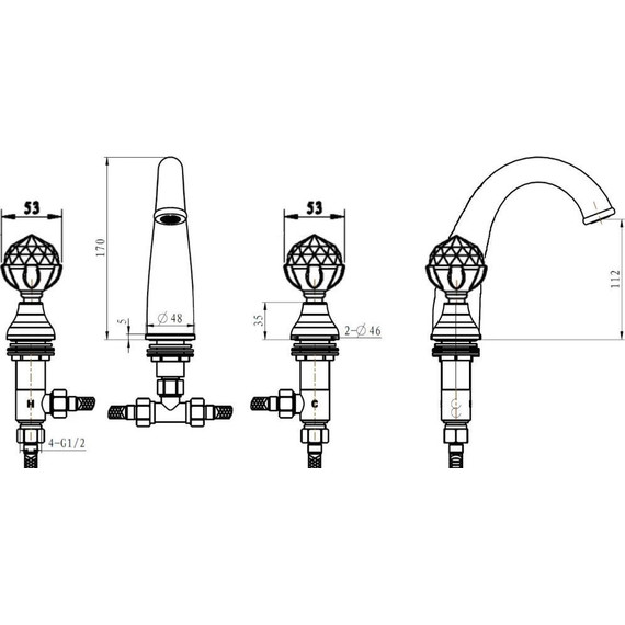 Смеситель для раковины Boheme Imperiale Presente Swarovski 337, золото фото 2