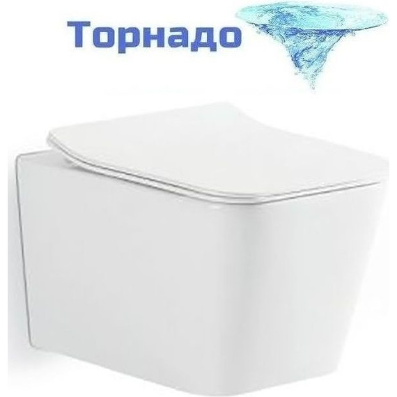 Унитаз подвесной безободковый CeramaLux TR5170 с тонкой крышкой микролифт (система смыва Торнадо) фото 
