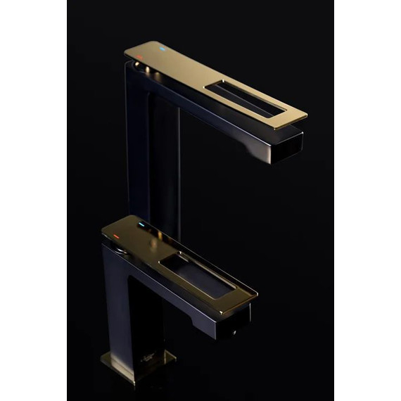 Смеситель для раковины высокий Boheme Q 142-BG, чёрный/золото фото 2