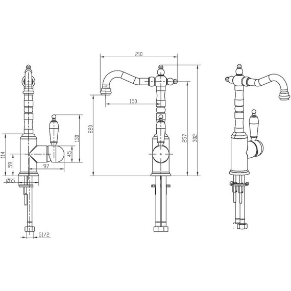 Смеситель для раковины высокий Boheme Tradizionale Nero Swarovski 242, chrome - 2 Смеситель для раковины высокий Boheme Tradizionale Nero Swarovski 242, chrome фото 2