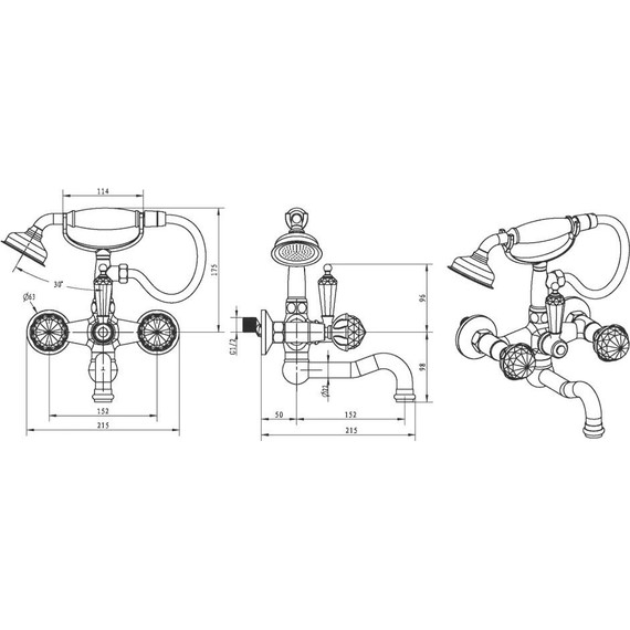 Смеситель для ванны Boheme Brillante Presente 353, chrome фото 2