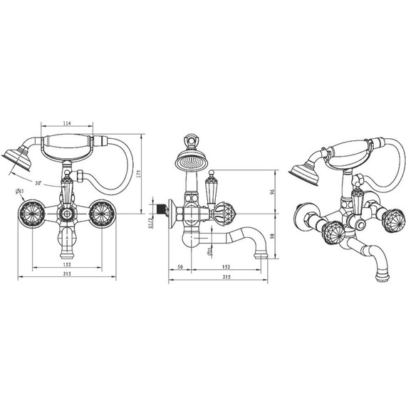 Смеситель для ванны Boheme Imperiale Presente Swarovski 333, золото фото 2