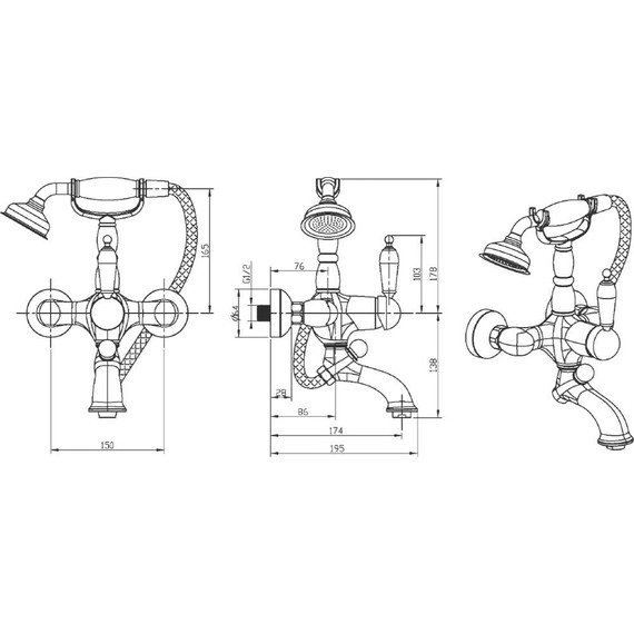 Смеситель для ванны Boheme Tradizionale 263, chrome фото 2
