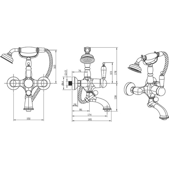 Смеситель для ванны Boheme Tradizionale 243, chrome фото 2