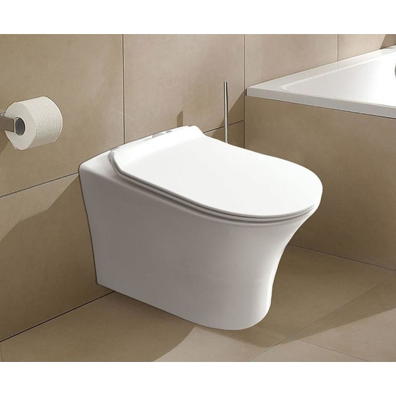 Унитаз подвесной безободковый Azario Fretta Round с тонкой крышкой микролифт фото 