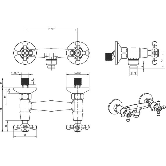 Смеситель для душа Boheme Crystal 294-CRST, золото фото 2