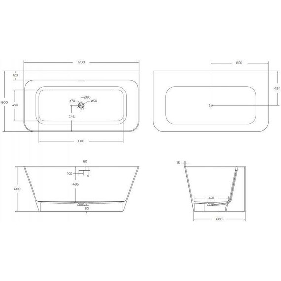 Ванна отдельностоящая Cezares Liner 170x80 см CZR-LINER-170-80-60-SSB, белый матовый фото 7