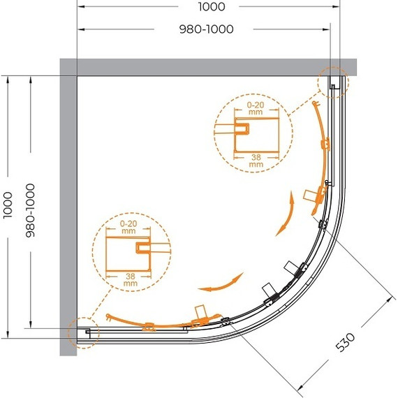 Душевое ограждение 100x100 см Cezares Relax-304-R-2-100-C-GM, оружейная сталь/прозрачное фото 6