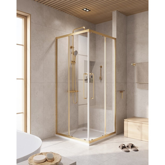 Душевое ограждение 90x90 см Cezares Relax-304-A-2-90-C-BORO, золото/прозрачное фото 
