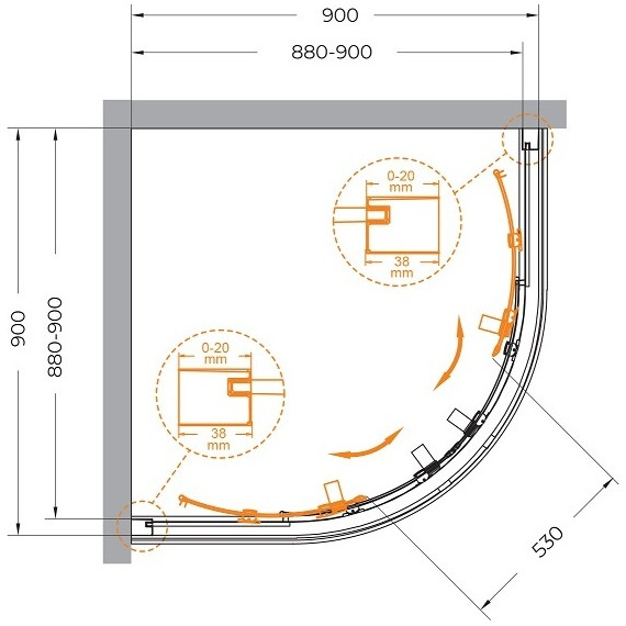 Душевое ограждение 90x90 см Cezares Relax-304-R-2-90-C-BORO, золото/прозрачное фото 6