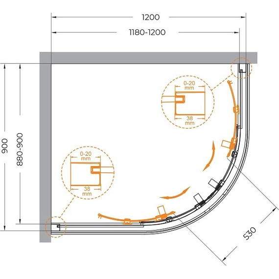 Душевое ограждение 90x120 см Cezares Relax-304-RH-2-120/90-C-GM, оружейная сталь/прозрачное фото 6