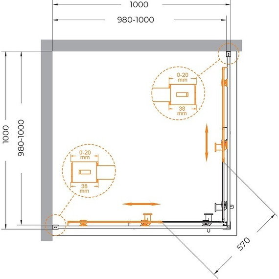 Душевое ограждение 100x100 см Cezares Relax-304-A-2-100-C-BORO, золото/прозрачное фото 6